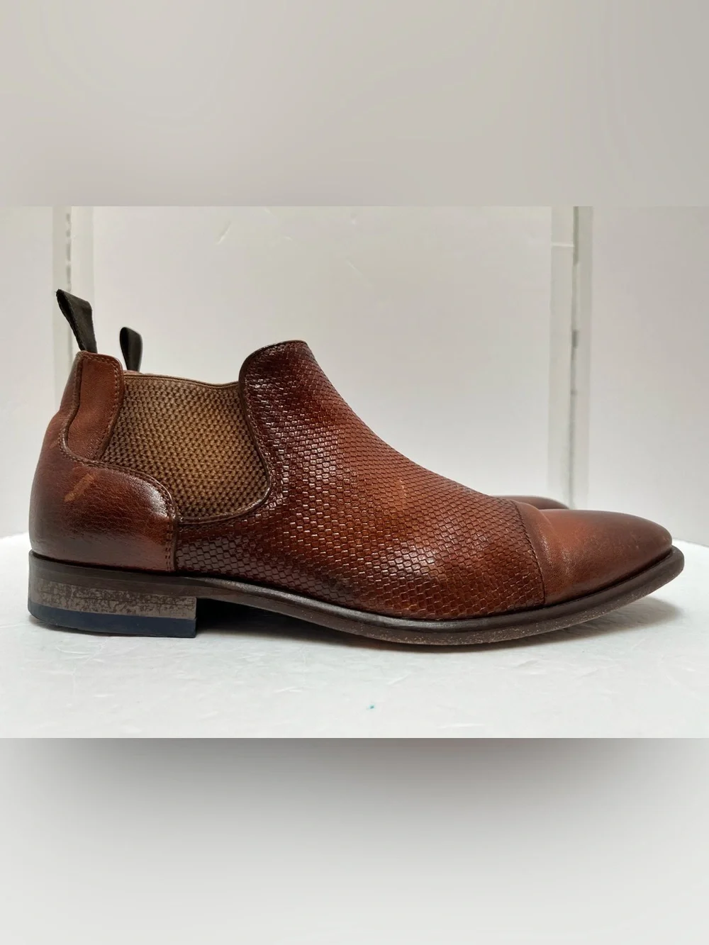 ALITTO Italy Men’s Woven Cap-Toe Chelsea Boots Sz 41 US 8 Rare - READ